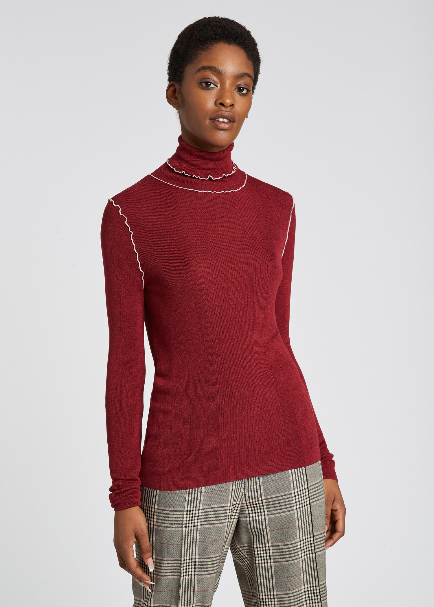 Women's Burgundy Roll Neck Sweater