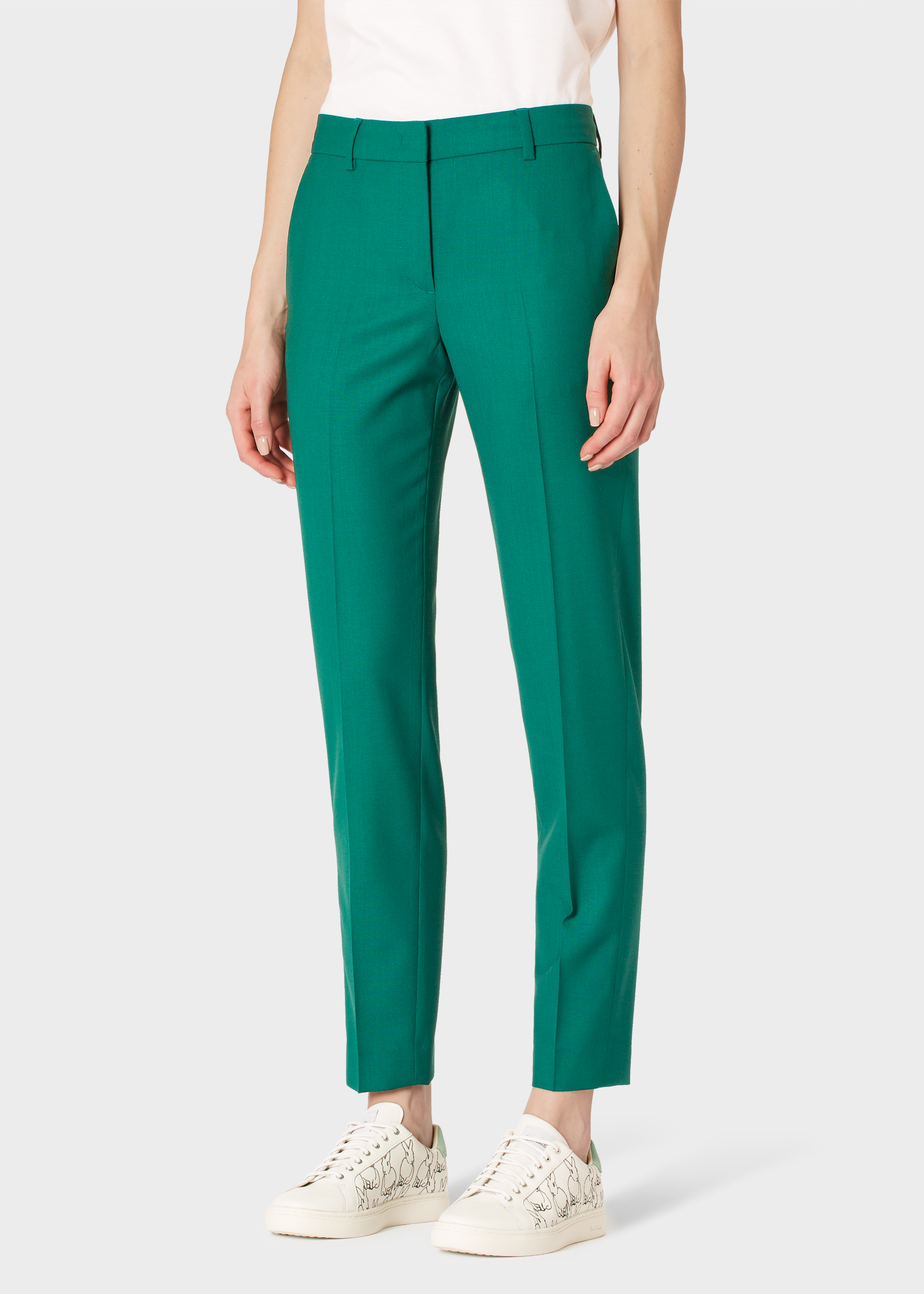 Women's Emerald Green Classic-Fit Wool-Hopsack Trousers